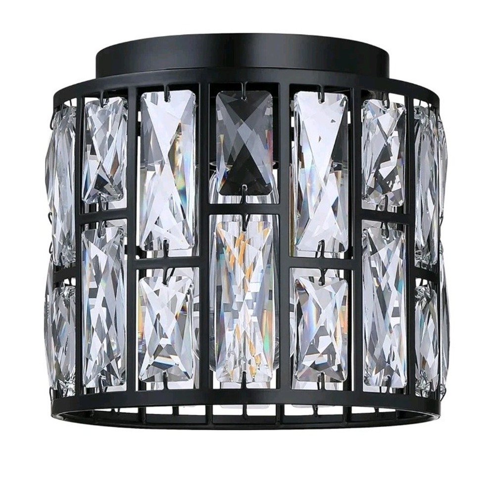 Doraimi Lighting Crystal Farmhouse Drum Close to Ceiling Lamp Black 8.25" s14